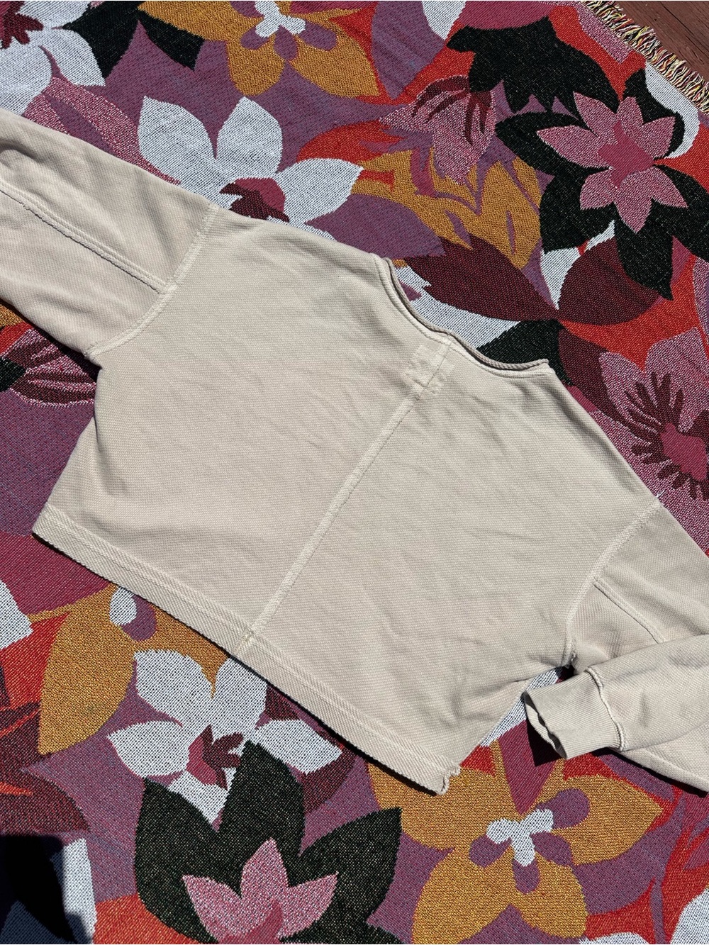 aerie Beige Cropped Waffle-Knit Sweatshirt - Picture 5 of 5
